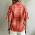 thumbnail image 5 of Short Sleeve Waffle Knit Shirt for Women Striped Polo Collar Top Loose Fit Button Neck Casual Preppy Vacation Summer, 5 of 6