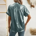 thumbnail image 6 of WREESH Women's Shiny Button Down Shirt Short Sleeve Lapel Collar Business Casual Beach Top, 6 of 7