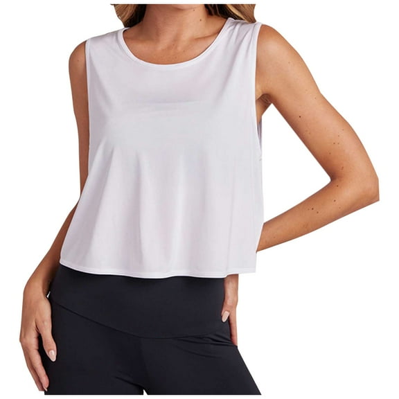 Posijego Women's Workout Crop Tank Tops Running Athletic Gym Shirts Loose Sleeveless Yoga Tops Activewear