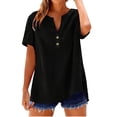 thumbnail image 5 of HongQid Cotton Linen Shirts for Women Summer Partial Button Blouse Short Sleeve V Neck Button Down Tops Dressy Casual Loose Tshirts, 5 of 6