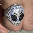 thumbnail image 2 of Mens Real Solid 925 Sterling Silver Alien Head Ring Area 51 Grey Iced Micro Pave Size 9, 2 of 26