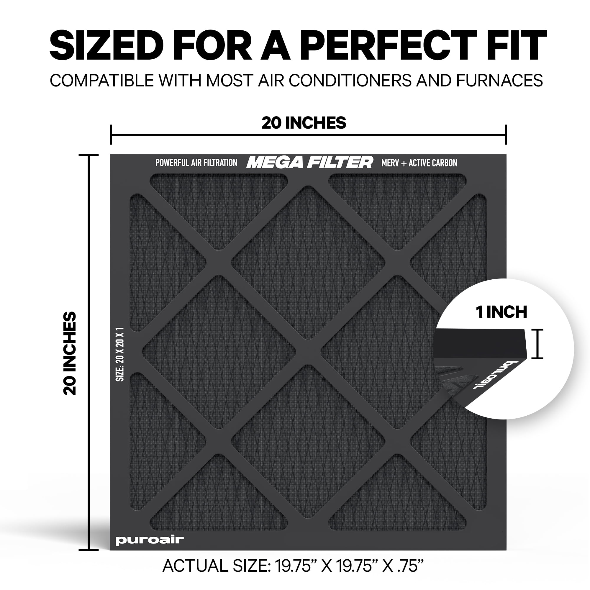 PuroAir Mega Filter - MERV 13 20x20x1 Air Filters for Home (4 pack)
