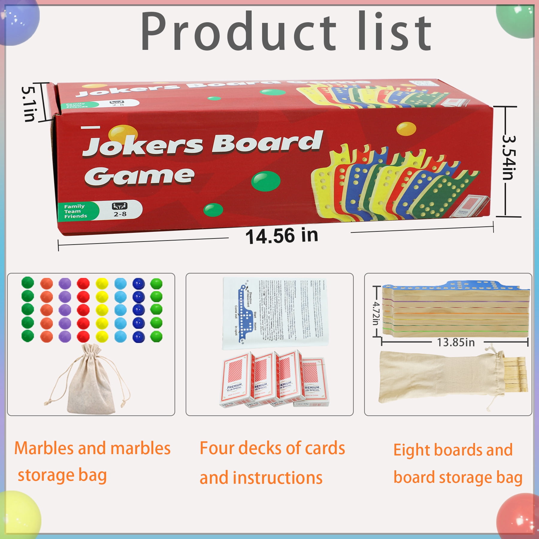 HOROW Colorful Marbles and Jokers Board Game, Wood Multicolor, 48 Count