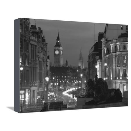 Down Home Canvas Print - Evening View from Trafalgar Square Down Whitehall with Big Ben in the Background, London, England European Cityscape Black and White Travel Photo Stretched Canvas Print Wall Art By Roy Rainford
