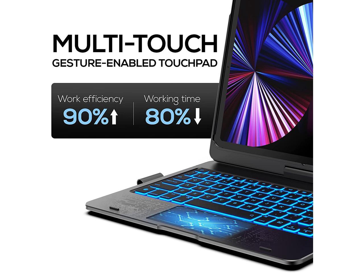 Touchpad Keyboard Case for iPad Air 5 10.9 inch 2022 / iPad Air 4 10.9 inch 2020 / iPad Pro 11 2021/2020/2018 with Multi-Touch Trackpad / Pencil Holder, 360° Rotatable,7 Color Backlit