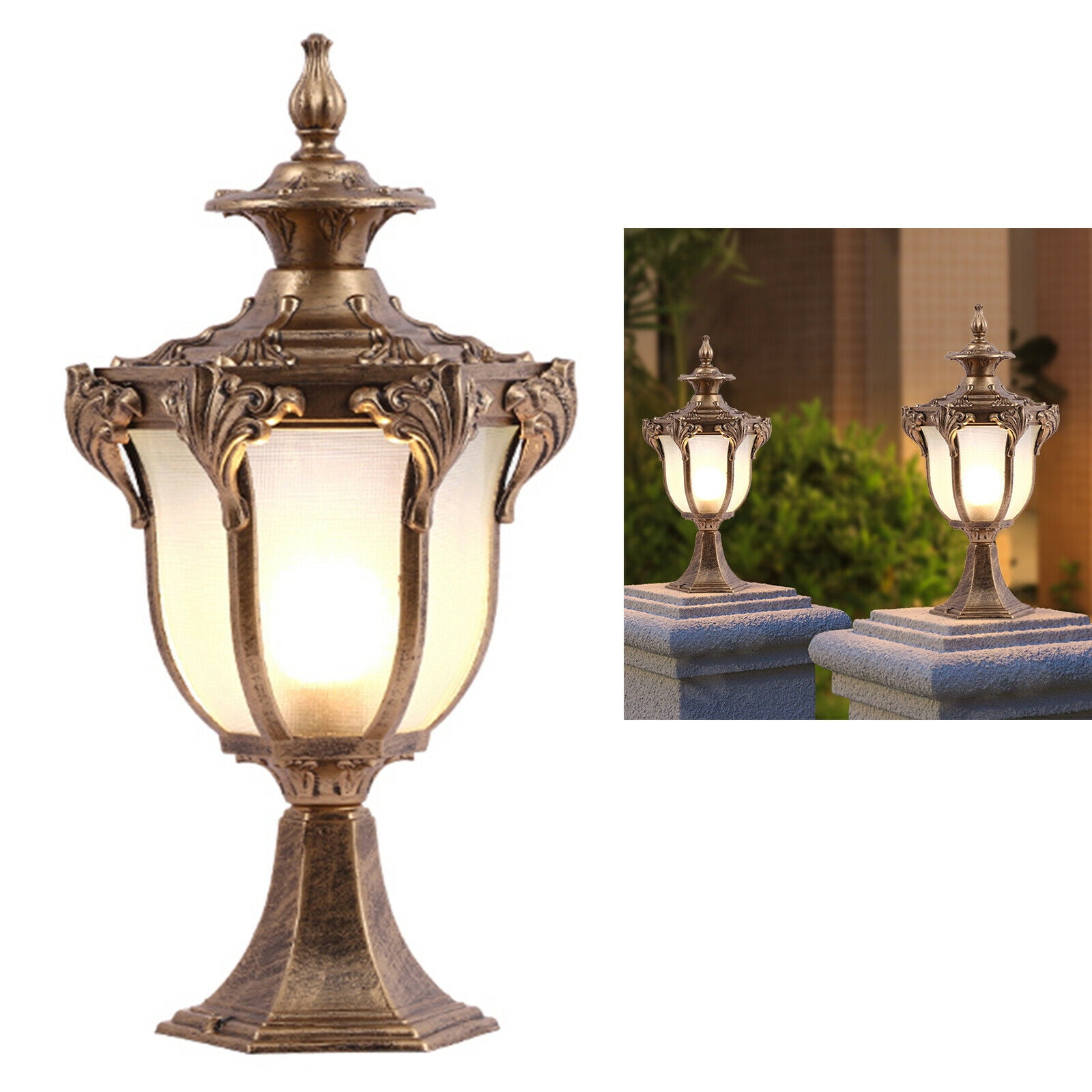 Outdoor Lamp Post Light Fixture Vintage Bronze Lantern Garden Fence Pillar Set 20*20*41cm