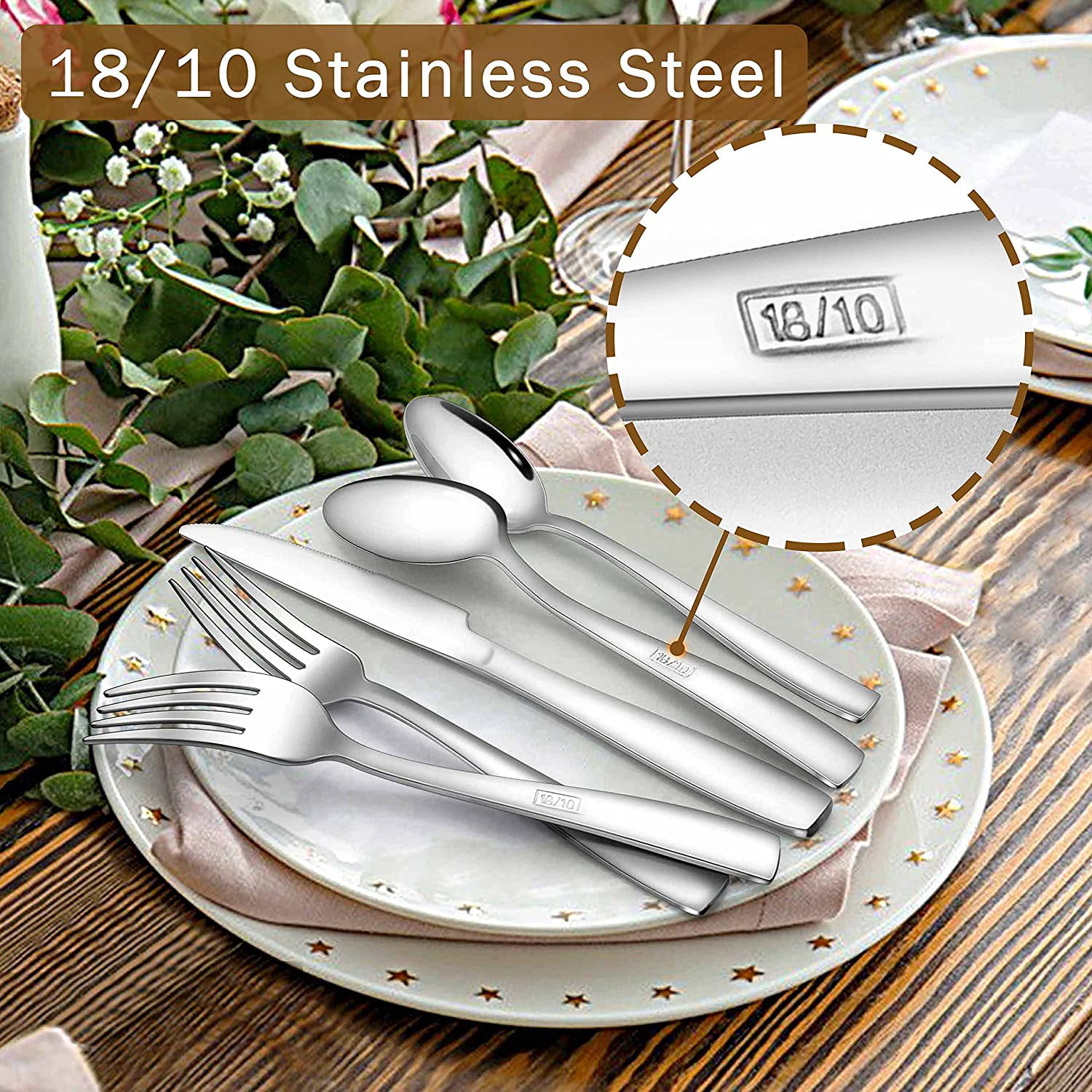 60-Piece Silverware Set, E-far Stainless Steel Flatware Set Service for 12,  Tableware Cutlery Set for Home Restaurant Party, Dinner