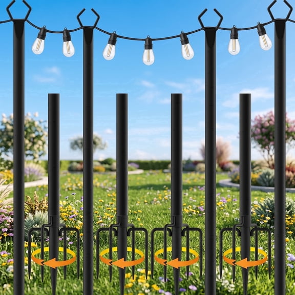 String Light Poles, 4 Pack 10ft for Outdoor String Lights Patio Deck Garden Fence Backyard Hanging Decor