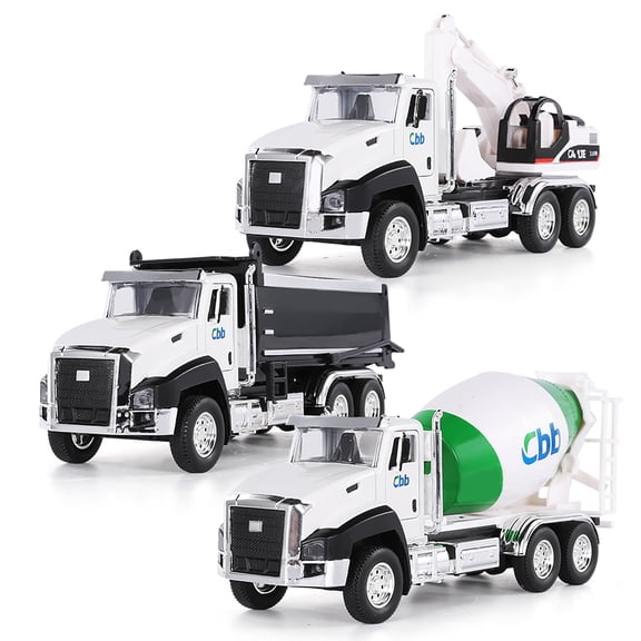 3 Pack of City Transport Vehicles, Garbage, Tanker, Express Delivery, 1/50 Scale Metal Collectible Models With Opening Doors for Boys and Girls