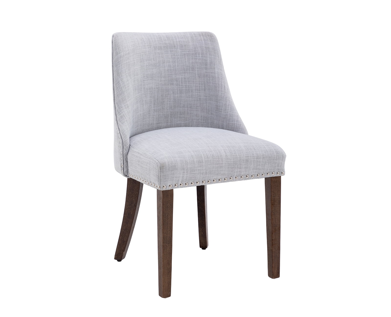 Guyou Dining Chairs Set of 2, Mid Century Modern Linen Upholstered Farmhouse Side Chairs with Nailhead and High Back for Kitchen Restaurant, Grey