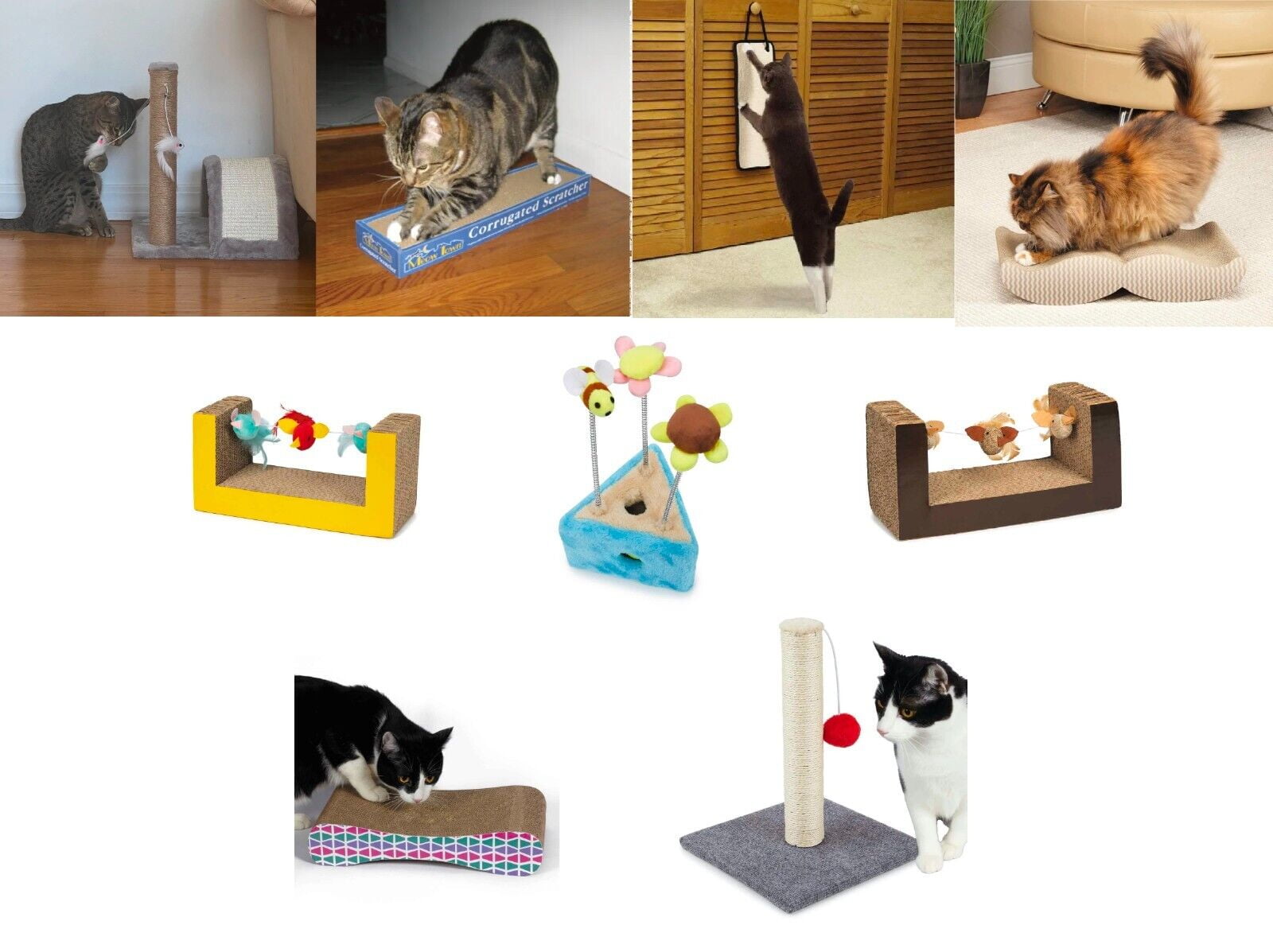 Cat Scratch Posts Pads Boxes Balls Toys Mice Birds or Flowers Catnip Included (Scratcher with Mice)