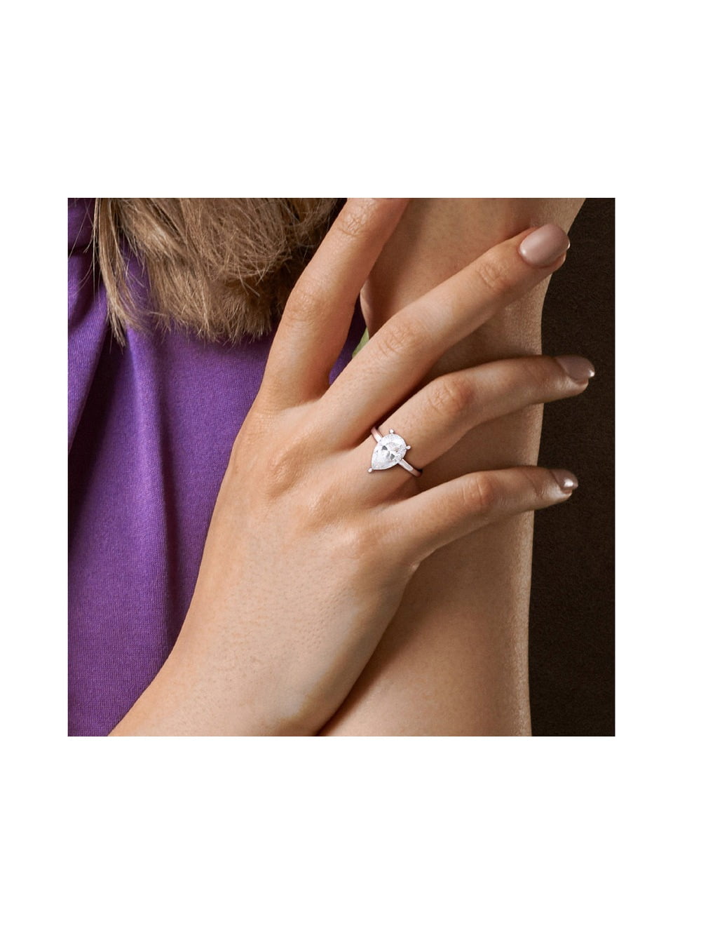 3.00 Carat (Ctw) Lab-Created Pear-Cut Moissanite Engagement Ring in Sterling Silver for Women
