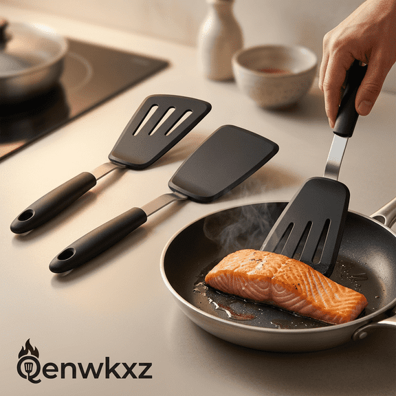 Silicone Spatula Set for Nonstick Cookware, 2 Pack Solid & Slotted Turner Spatulas, Heat Resistant Egg Flipper