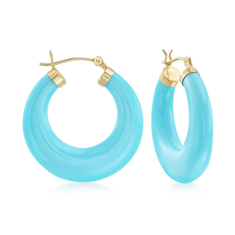 Ross-Simons Turquoise Hoop Earrings in 14kt Yellow Gold-