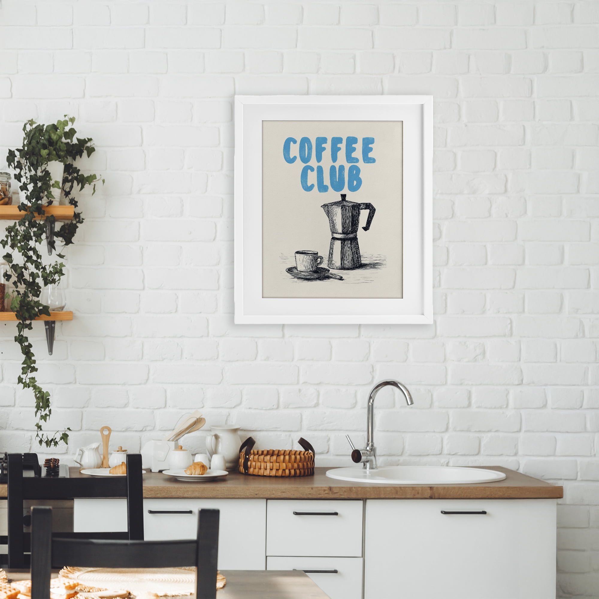 Stupell Industries Coffee Club Retro Drawing White Framed Print Under Glass, design by Andreas Magnusson