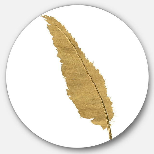 Designart 'Glam pure Gold Feather I' Glam Metal Circle Wall Art