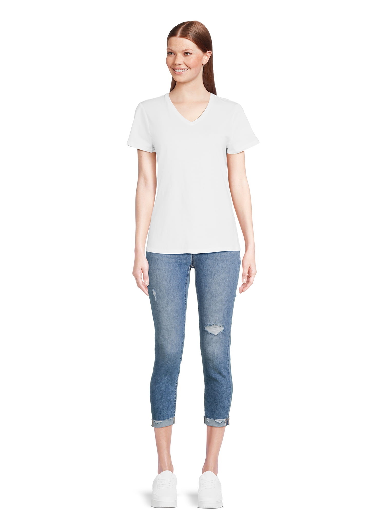 RealSize Women's V-Neck Tee with Short Sleeves, Sizes XS-3XL