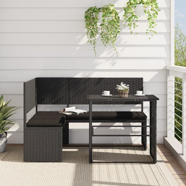 vidaXL Canapé de Jardin avec Table et Coussins en Forme de L Noir Poly Rotin
