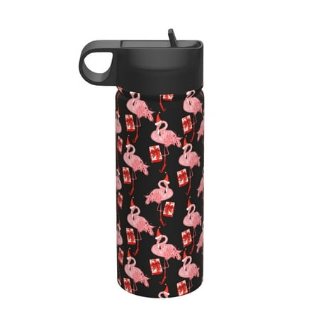 

Adobk New Year Flamingo Print Water Bottle 18oz Sports Insulated Kettle for Cycling Gym Basketball Outdoor Suitable as a Present