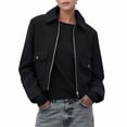 thumbnail image 3 of Women'S Jacket with Zipper Long Sleeve Turn Down Collar Casual Coat with Pockets for Autumn Winter Black S, 3 of 9