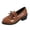 #01 Brown, variant on Busydd Womens Loafers Fashion Glossy Chunky Block Heel Dress Shoes Casual Comfortable Closed Toe Solid Color Slip On Shoes