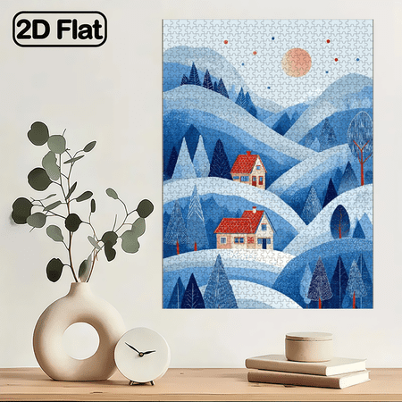 1000pcs Large Winter Village Jigsaw Puzzle Suitable for - Snowy Mountain Landscape with Cozy Village Scene, -Scratch Pieces, Challenging Family Activity.29.4*19.6in