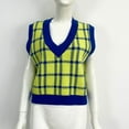 thumbnail image 6 of Amidoa Yellow Womens Sweaters Crop V-Neck Sleeveless Cute Plaid Summer Sweater Vests Womens Cardigans Free Size, 6 of 6