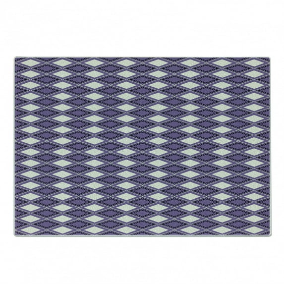 Geometric Cutting Board, Abstract Shapes Rhombus Rectangles in Vivid Color Scheme Zigzags, Decorative Tempered Glass Cutting and Serving Board, Small Size, Dark Purple Lavender, by Ambesonne
