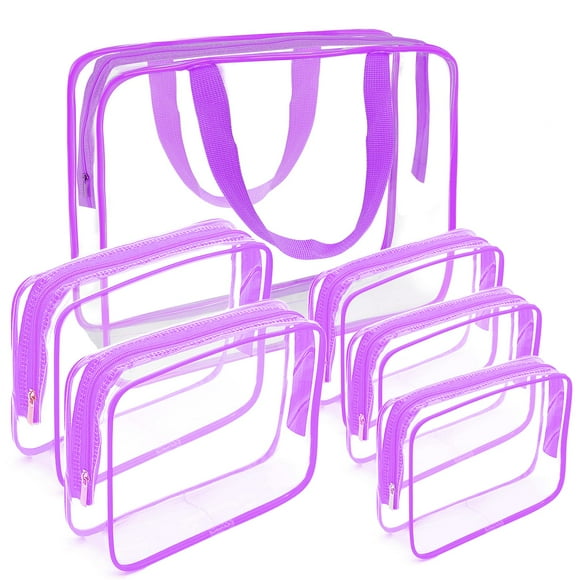 Bolsas de maquillaje APREUTY de PVC transparente aprobadas por la TSA, juego de 6 unidades, color morado