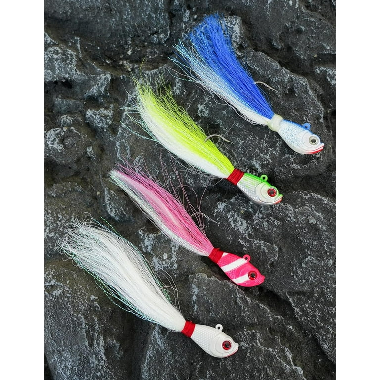 BLUEWING 2pcs Bucktail Jig Lure with High Carbon Steel Hook 2oz Lead Head  Jig Hair Jig Saltwater Freshwater Lures Fluke Lure for Bluefish, Bass  Fishing 