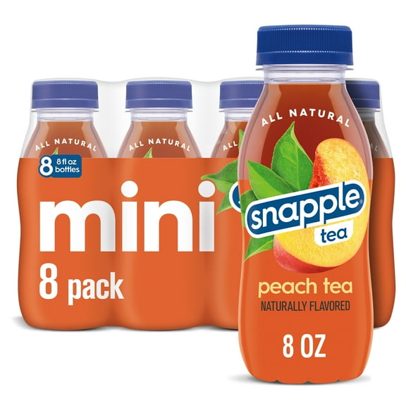 Snapple Natural Peach, Bottled Tea Drink, 8 fl oz, 8 Mini Bottles