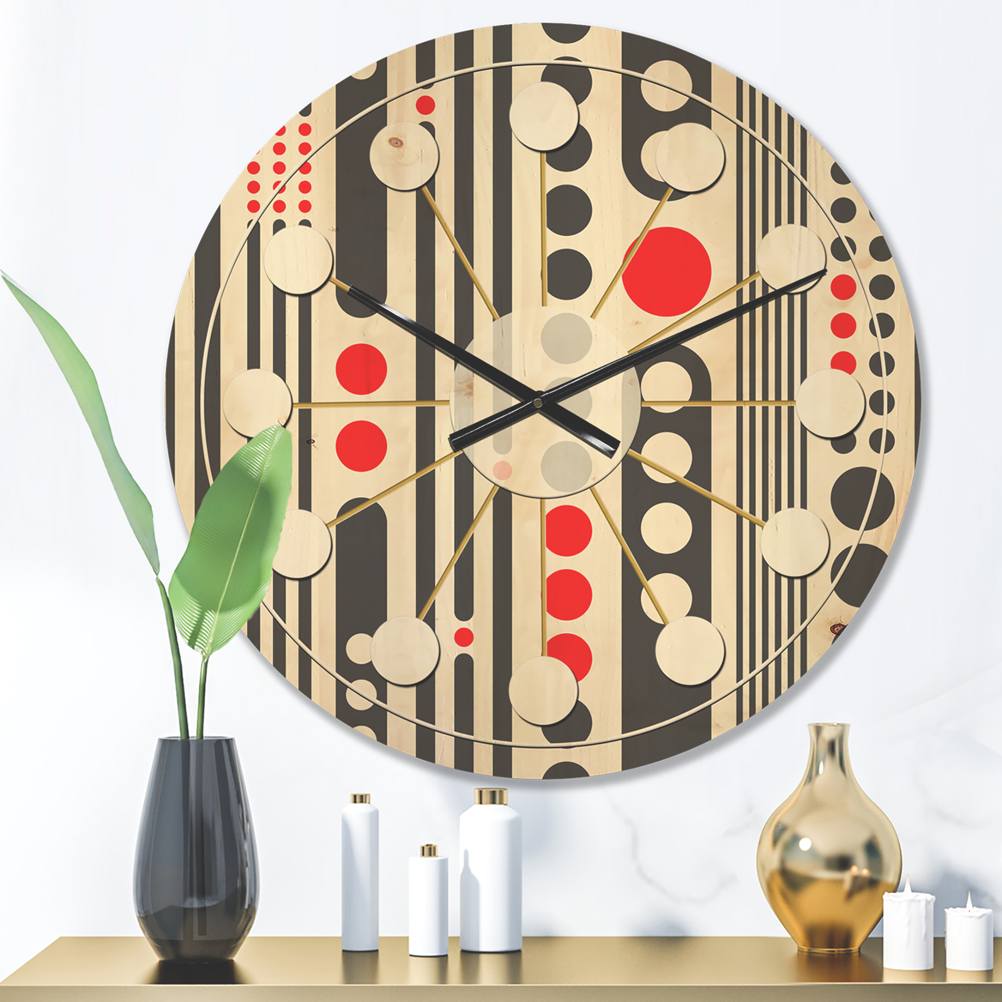 Designart 'Geometrical Abstract Retro Minimal Pattern II' Mid-Century Modern Wood Wall Clock