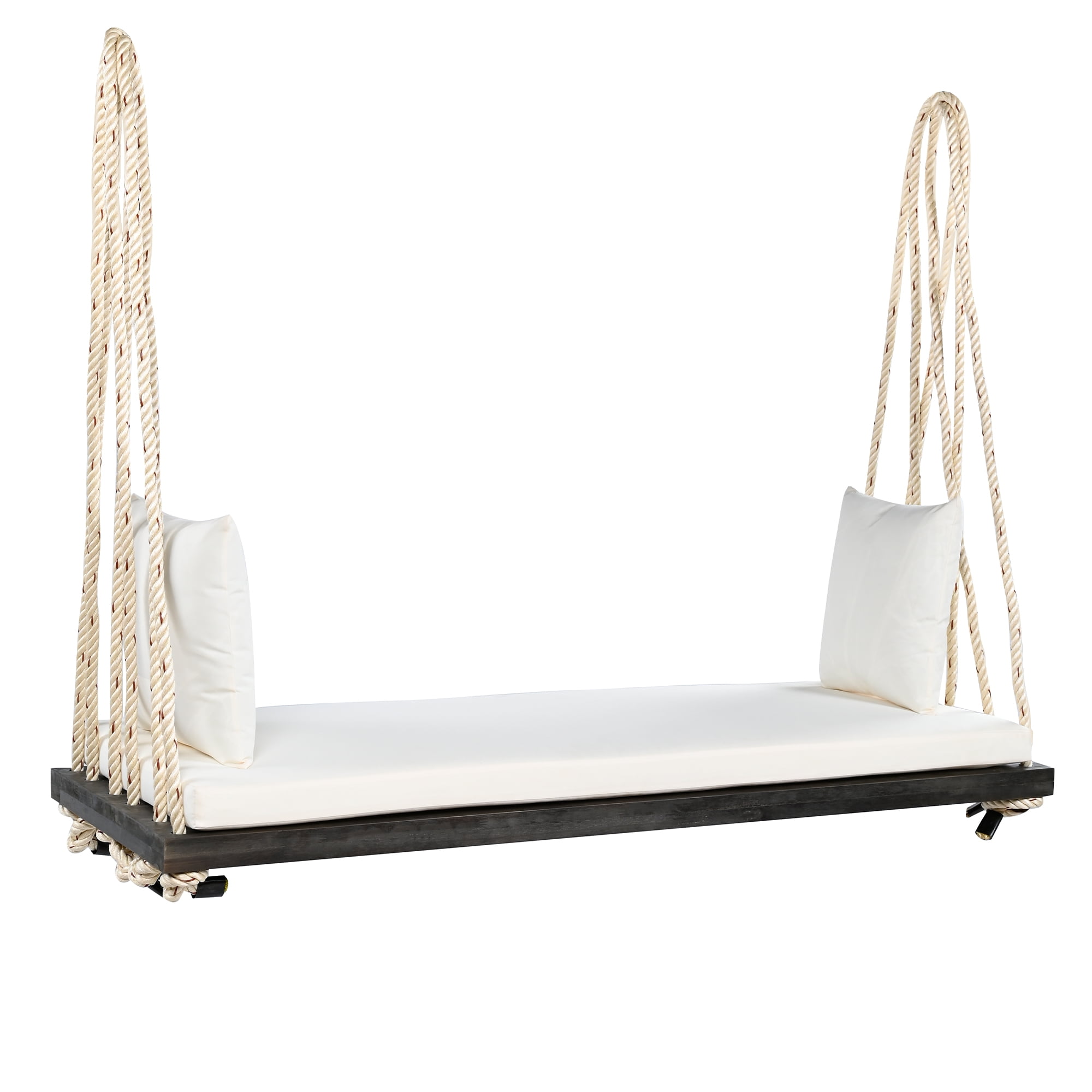 Euroco Acacia Wood Swing Chair with Hemp Rope Suspension, 400lbs Capacity, Comfortable Cushioned Seat, Easy Setup, Multiple Colors