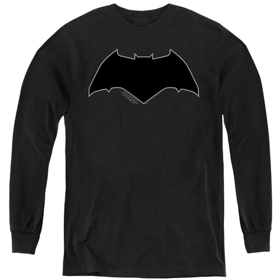 Justice League Movie Batman Logo Gray Outline Kids Long Sleeve T Shirt (Medium) for Youth Boys and Girls, Black