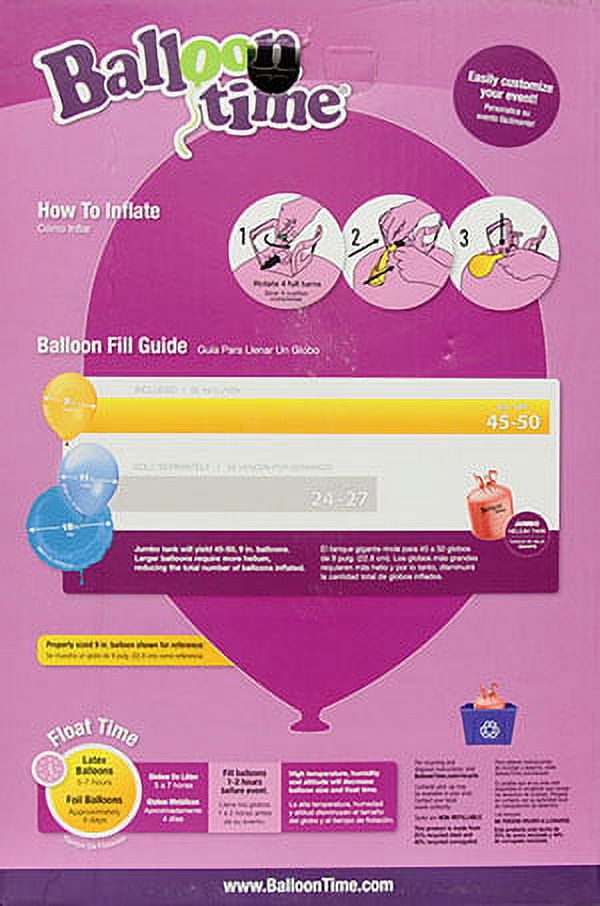 Balloon Time 12in Jumbo Helium Tank Kit, Includes 50 Balloons & Ribbon