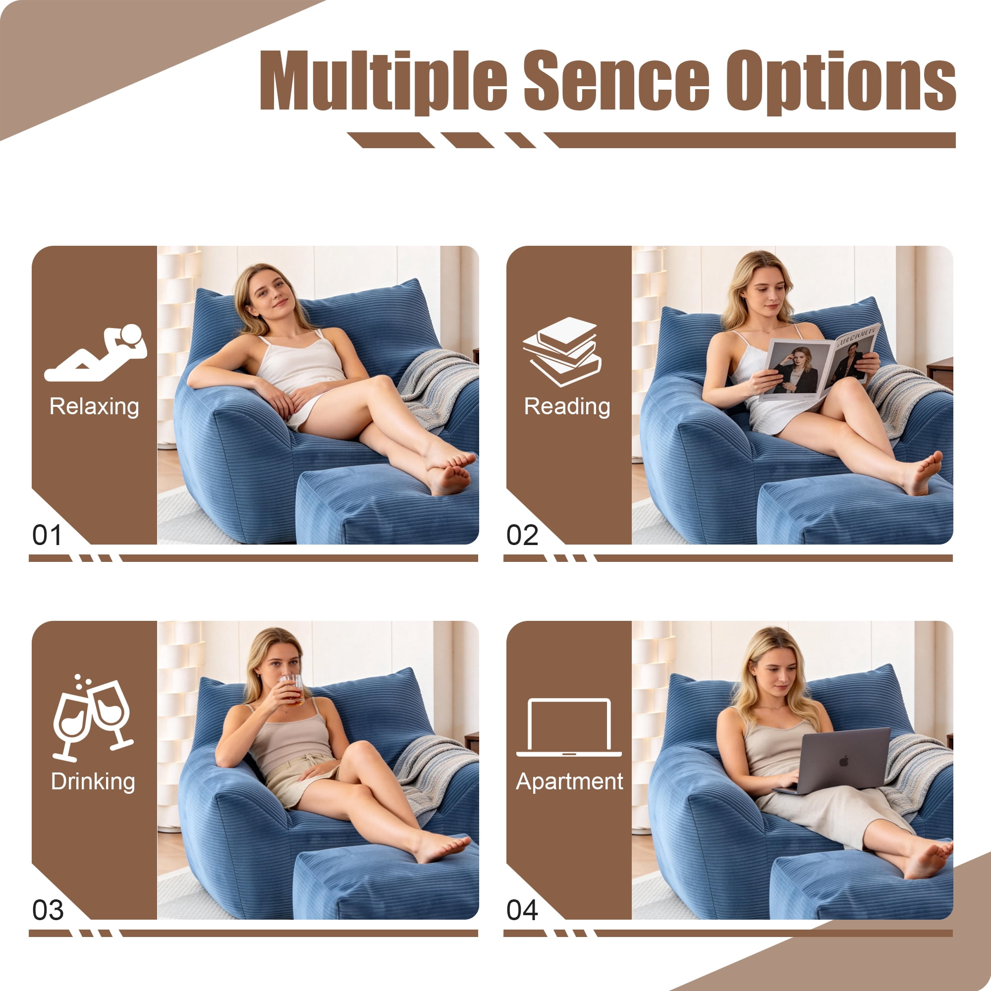 FFZ Oversized Bean Bag Chair For Adults Comfy Lazy Sofa Living Room Bedroom