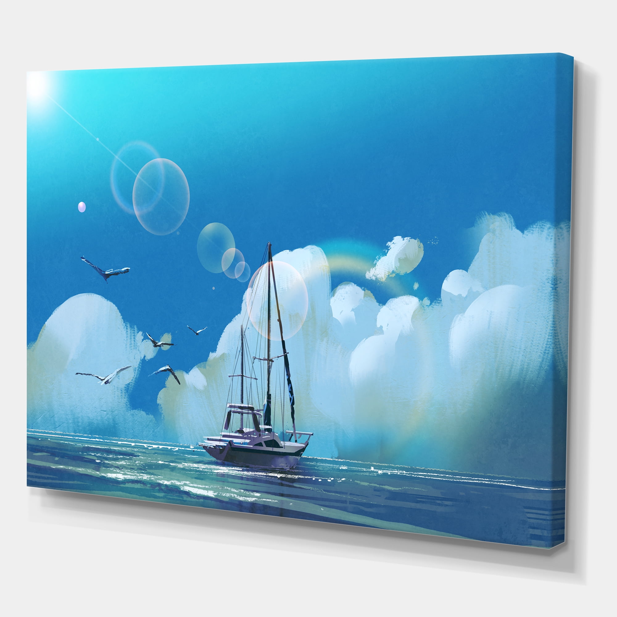 Designart ' The Sailboat On The Blue Sea Against Summer Clouds Sky ' Nautical & Coastal Canvas Wall Art Print