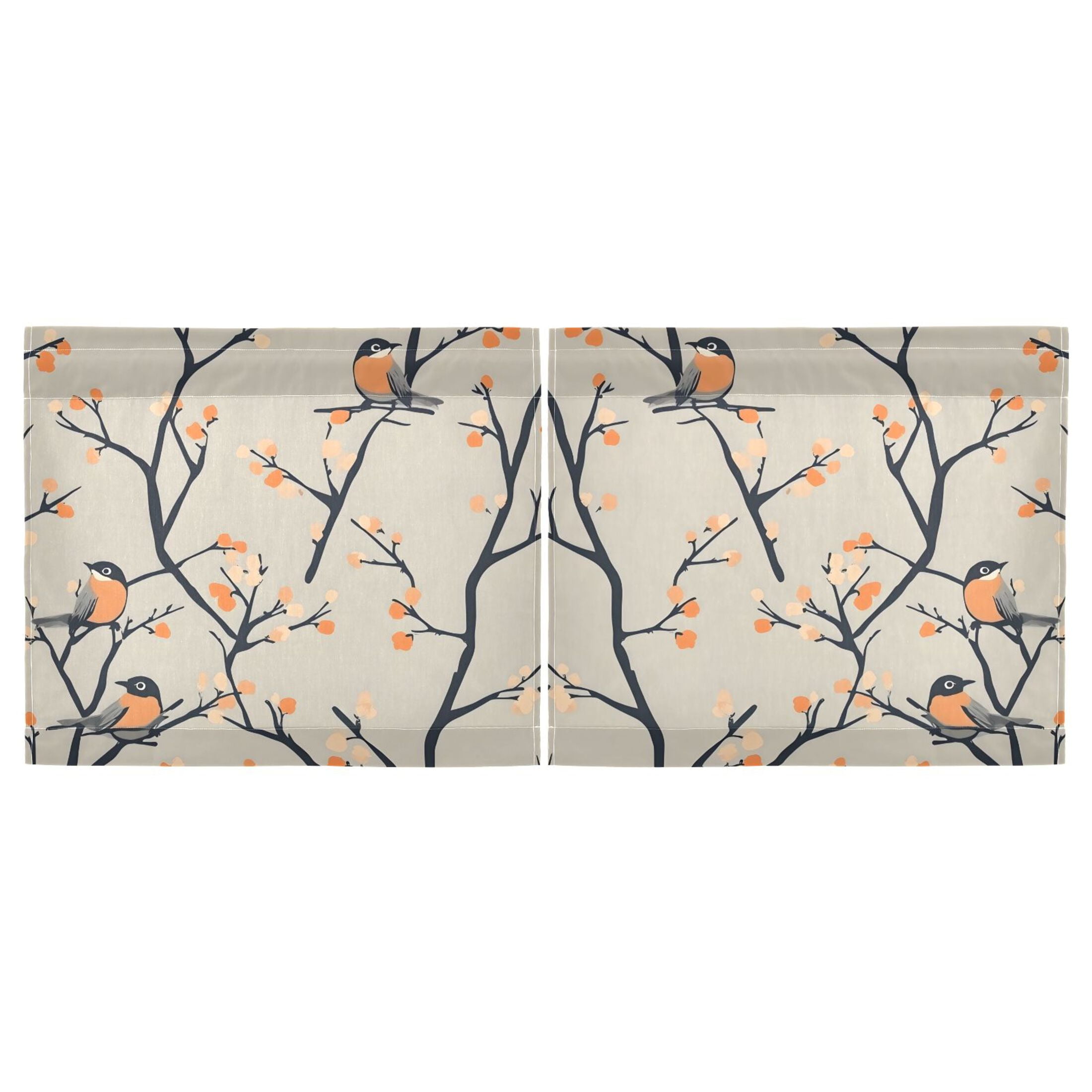 Linen Kitchen Curtains Birds on Branches Pattern Tier Curtains Tier Kitchen Living Room Bedroom Balcony 2 Panels 27x36 Inch