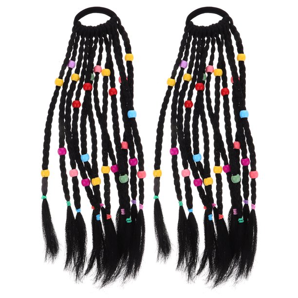2 extensiones de cola de caballo trenzada para niñas, pelucas de colores