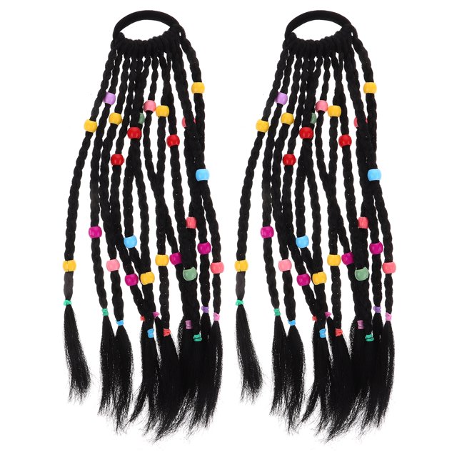 2 extensiones de cola de caballo trenzada para niñas, pelucas de colores