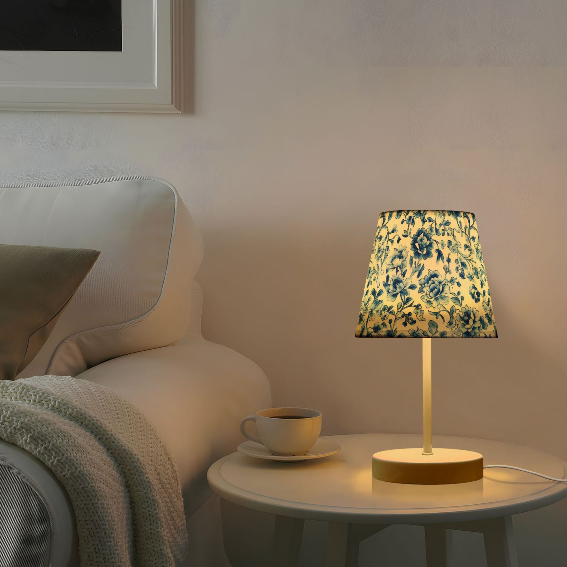LED Desk Lamp Blue and White Porcelain Floral Table Nightstand Lamps with 3 Color Temperatures for Home Bedroom Living Room Decor 8x12