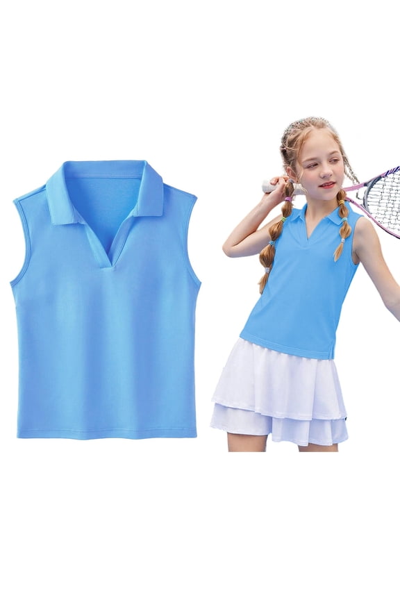 Girls Polo Shirts V-Neck Collared Sleeveless Golf Tennis Shirts Tops Athletic Girls Tank Tops 11-12 Years