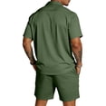 thumbnail image 4 of Sewkxo 2 Piece Outfits for Men Short Sleeves Lapel Button Down Shirts Drawstring Beach Shorts Summer Beach Casual Suits with Pockets,Army Green M, 4 of 6