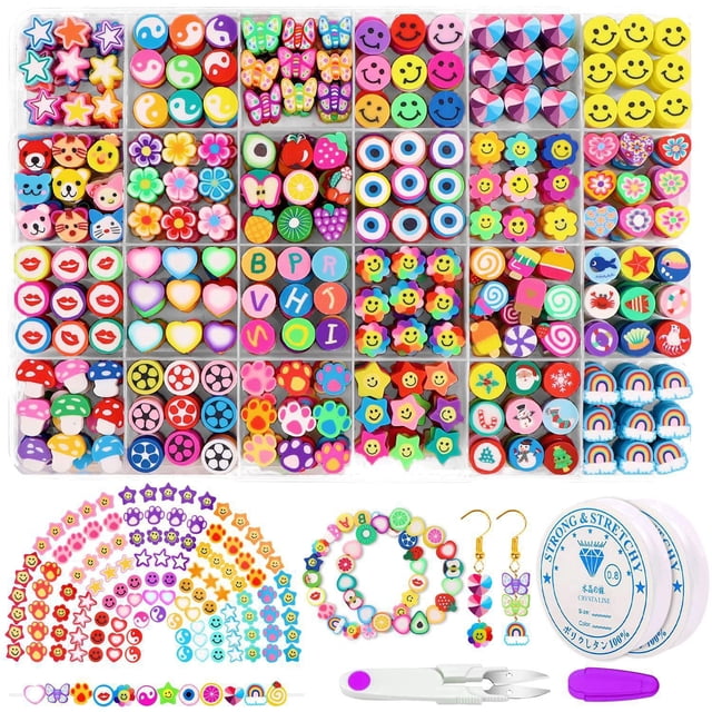 Juego de 480 cuentas de arcilla polimérica con forma de corazón y cara sonriente
