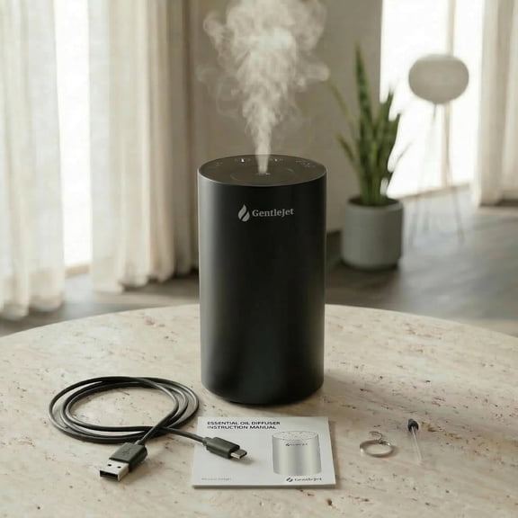 GentleJet LiteMist Waterless Nebulizing Essential Oil Diffuser Cold Air Aromatherapy, USB-C Cordless 2000mAh Battery, Aluminum Portable for Home Office Car, 20ml