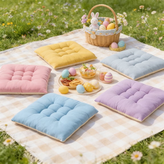 Yhmxh Floor Pillows for Picnic, Square Seating Cushions Easter Outdoor Cushions for Floor Chair Reading Corner, 17.71" Large Tufted Seat Cushion Chair Pad for Dining Room Kitchen Office Chairs