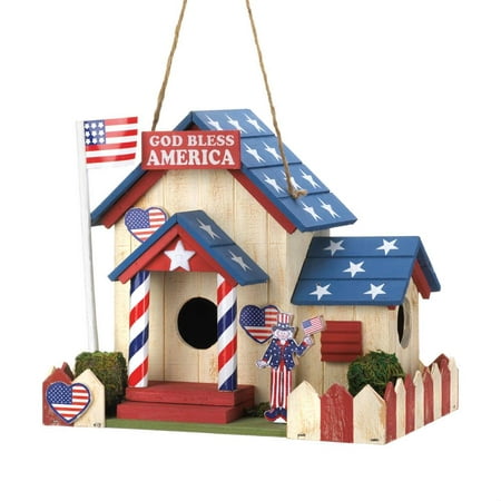 Chickadee Birdhouse, Wooden Hangging Outdoor Sparrow Patriotic (Best Place To Hang A Birdhouse)