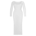 thumbnail image 4 of PENGXIANG Femmes Cou Carré Manches Longues Robe Bodycon Maxi Couleur Unie Casual Robe Longue Printemps Automne Vêtements d'Hiver, 4 of 6