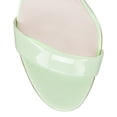 thumbnail image 4 of FSJ Women Open Round Toe Patent Leather Sandals Strappy Ankle Strap Mid Crystal Heels Fashion Party Dressy Work Shoes Size 6 Pale Green, 4 of 5