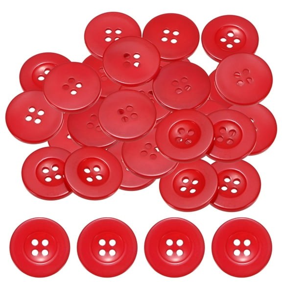 Uxcell Sewing Buttons [50pcs] - 1 Inch/ 25mm 40L Resin Round Flat 4-Hole Craft Replacement Buttons for Coats & Sewing Clothing & DIY - [Red]